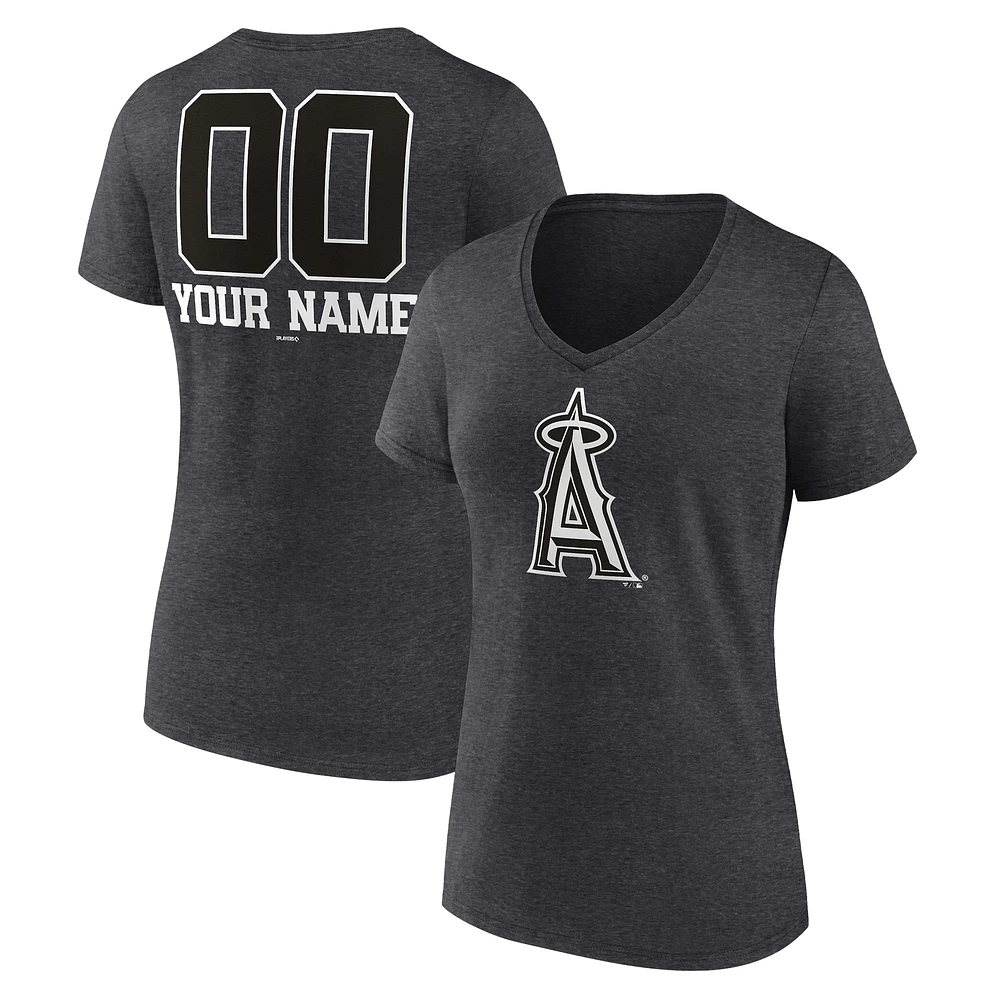 Women's Charcoal Los Angeles Angels Personalized Monochrome Name & Number V-Neck T-Shirt