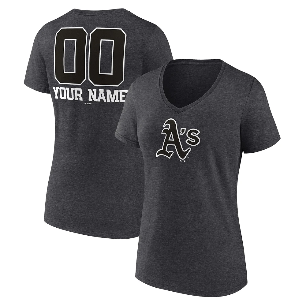 Women's Charcoal Athletics Personalized Monochrome Name & Number V-Neck T-Shirt