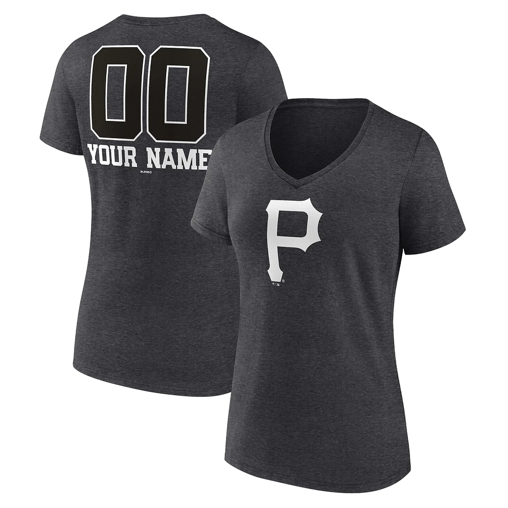 Women's Charcoal Pittsburgh Pirates Personalized Monochrome Name & Number V-Neck T-Shirt