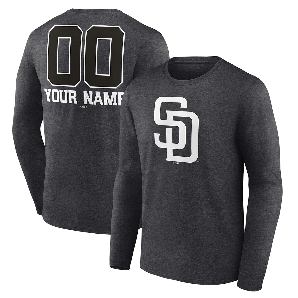 Men's Charcoal San Diego Padres Personalized Monochrome Name & Number Long Sleeve T-Shirt
