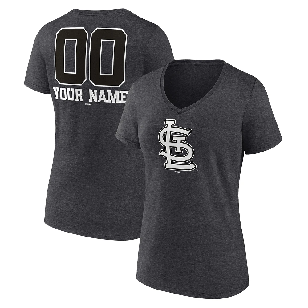 Women's Charcoal St. Louis Cardinals Personalized Monochrome Name & Number V-Neck T-Shirt