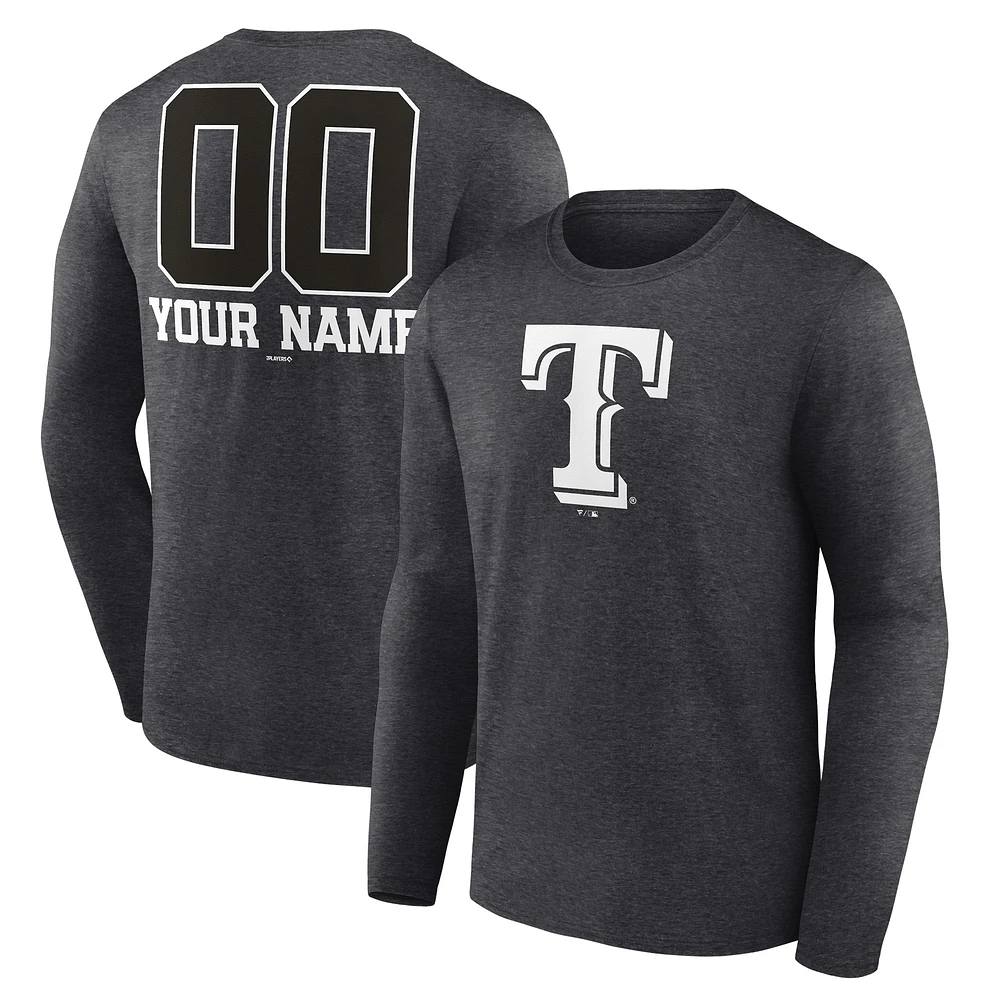 Men's Charcoal Texas Rangers Personalized Monochrome Name & Number Long Sleeve T-Shirt