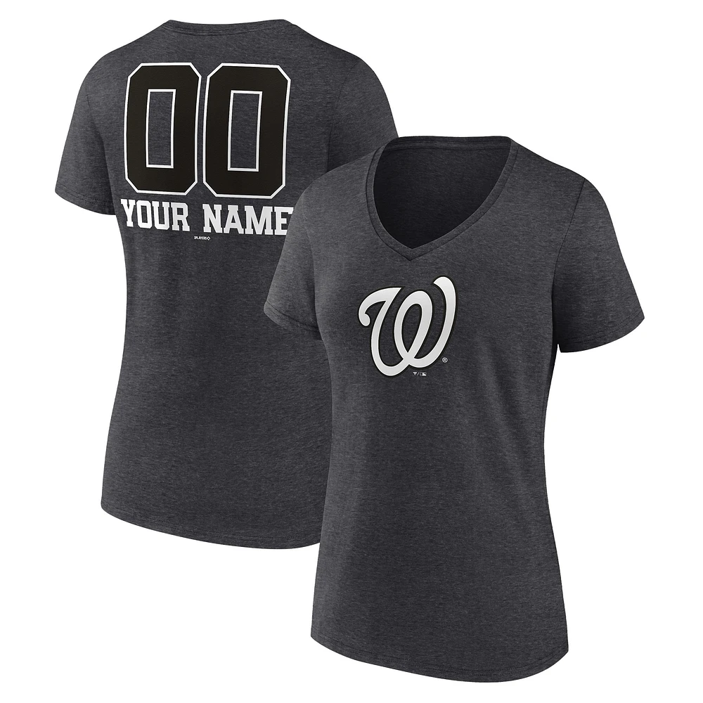 Women's Charcoal Washington Nationals Personalized Monochrome Name & Number V-Neck T-Shirt