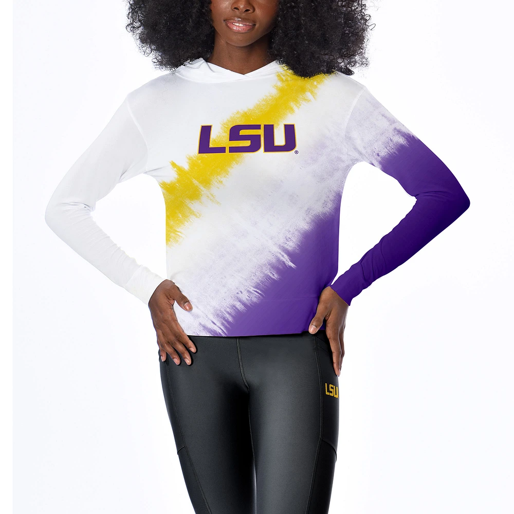Women's Certo White LSU Tigers Tie-Dye Hooded Long Sleeve T-Shirt