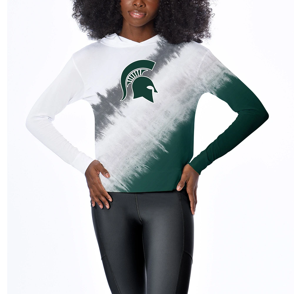 Women's Certo White Michigan State Spartans Tie-Dye Hooded Long Sleeve T-Shirt