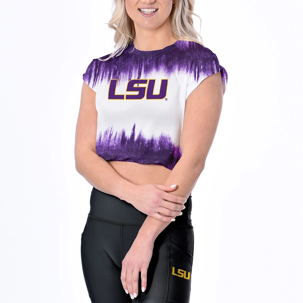 Women's Certo White LSU Tigers Tie-Dye Cropped T-Shirt