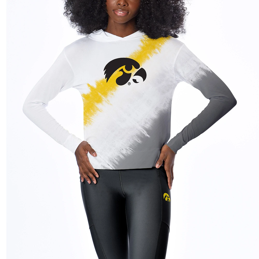 Women's Certo White Iowa Hawkeyes Tie-Dye Hooded Long Sleeve T-Shirt