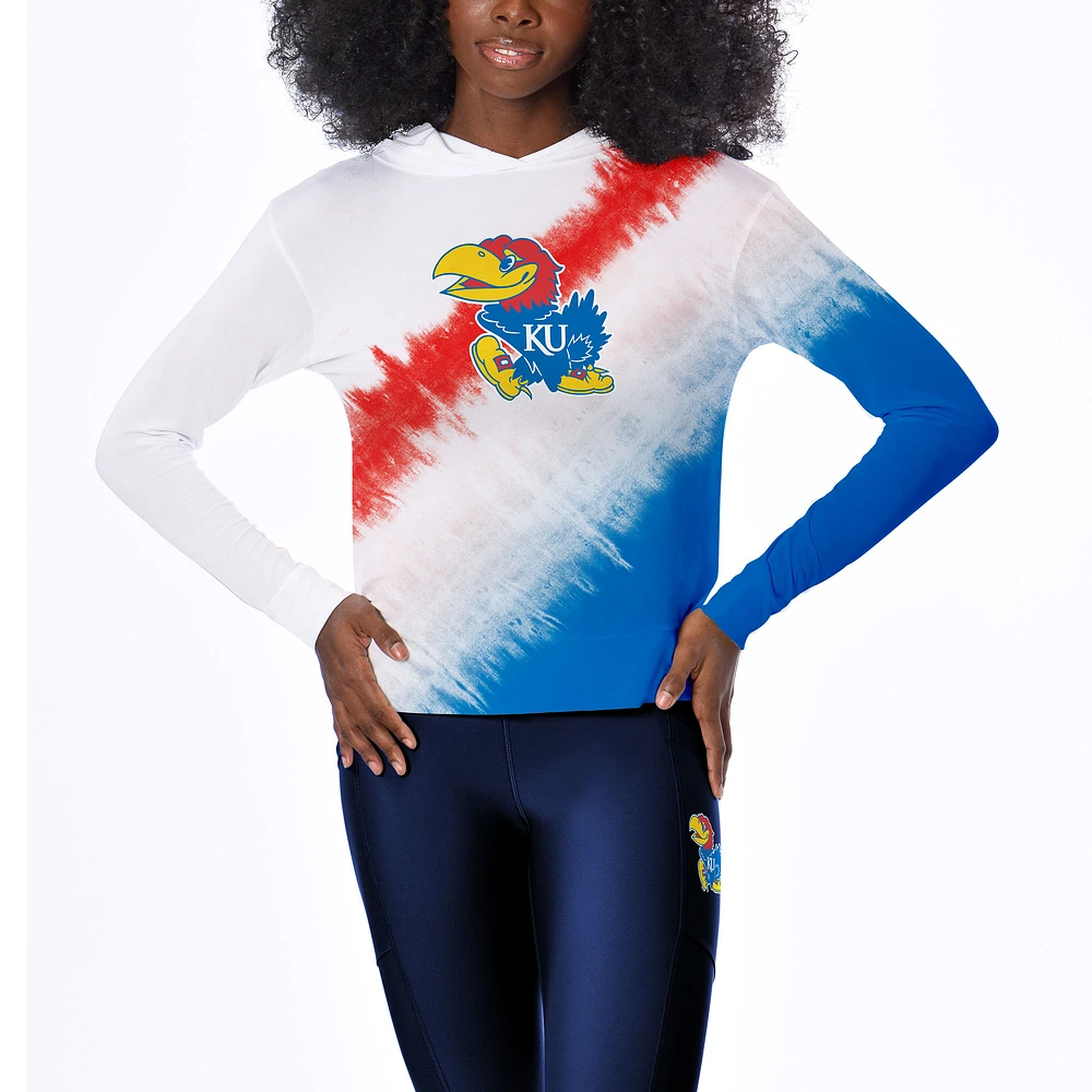 Women's Certo White Kansas Jayhawks Tie-Dye Hooded Long Sleeve T-Shirt