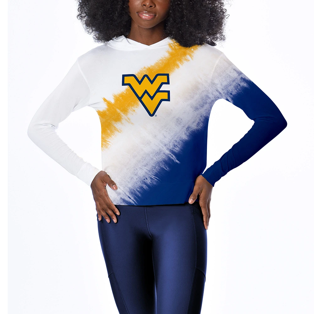 Women's Certo White West Virginia Mountaineers Tie-Dye Hooded Long Sleeve T-Shirt