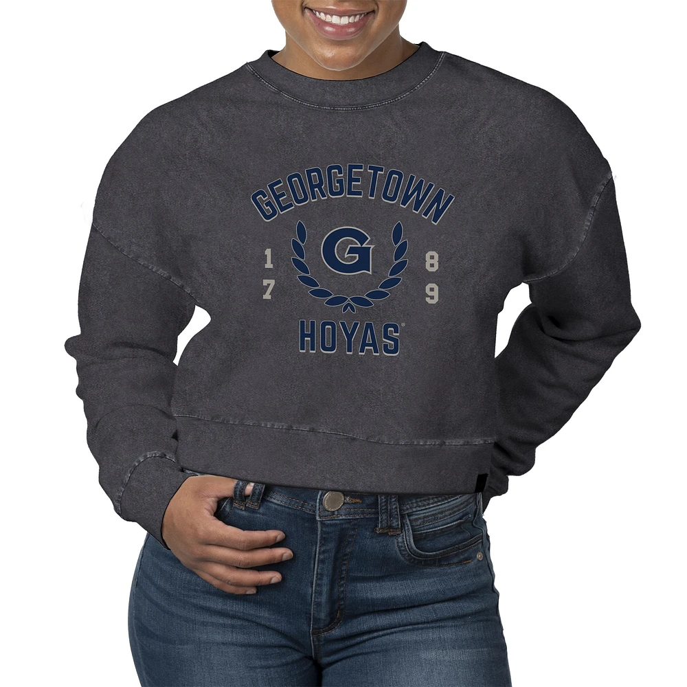 Women's Uscape Apparel Black Georgetown Hoyas Laurels Fleece Crop Pullover Sweatshirt