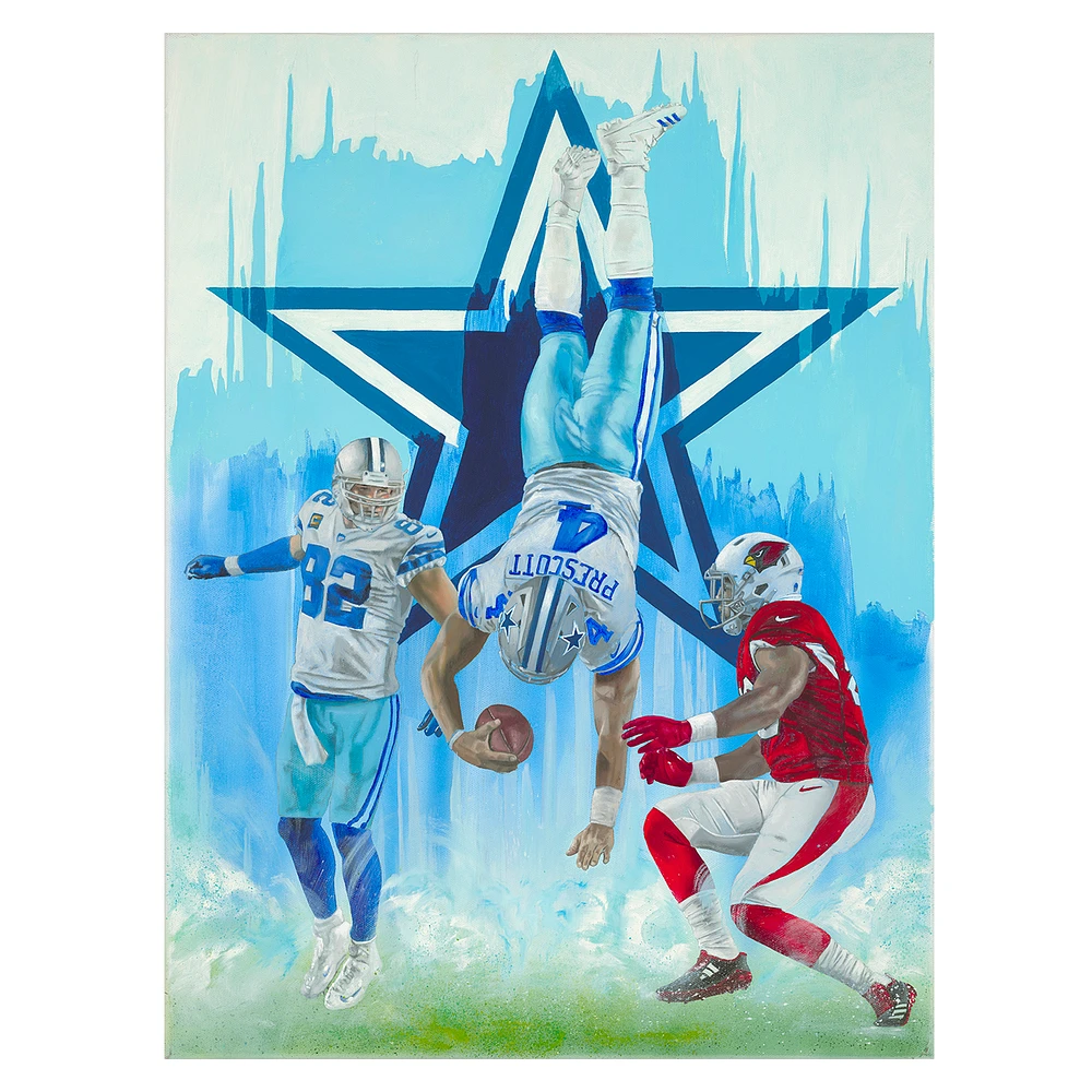 Dak Prescott Dallas Cowboys Deacon Jones Foundation 20" x 30" Stretched Canvas Print by Artist Tom Digiacco