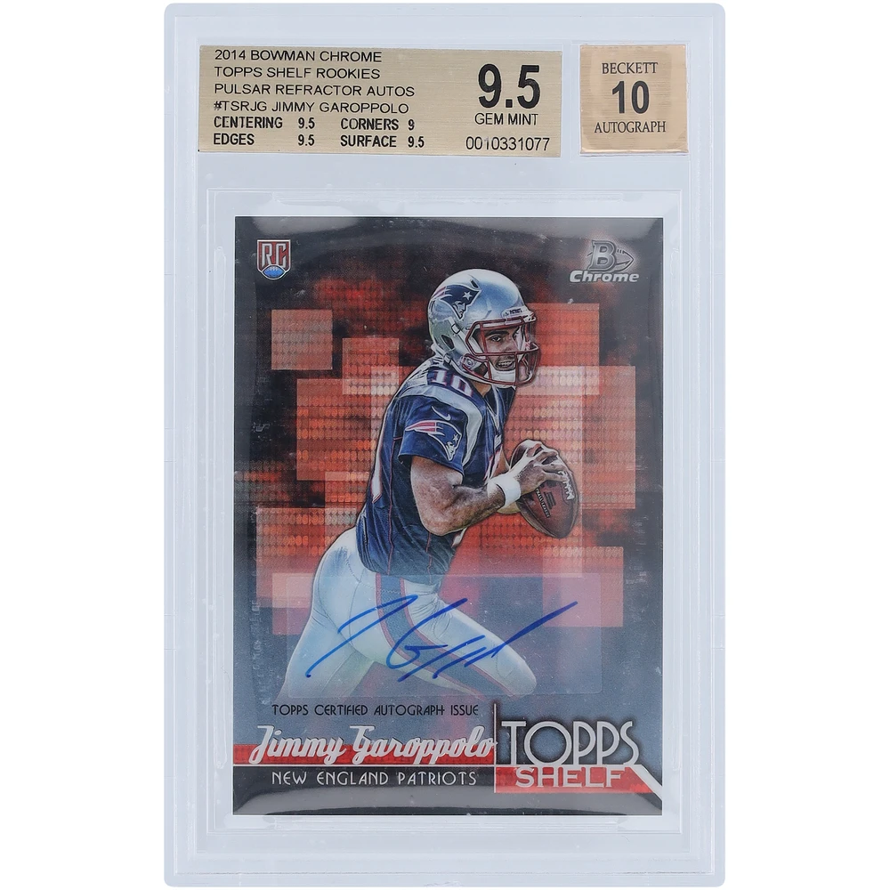 Jimmy Garoppolo New England Patriots Autographed 2014 Bowman Chrome Pulsar Refractor #TSR-JG #1/5 BGS Authenticated 9.5/10 Rookie Card - 9.5,9,9.5,9.5 Subgrades