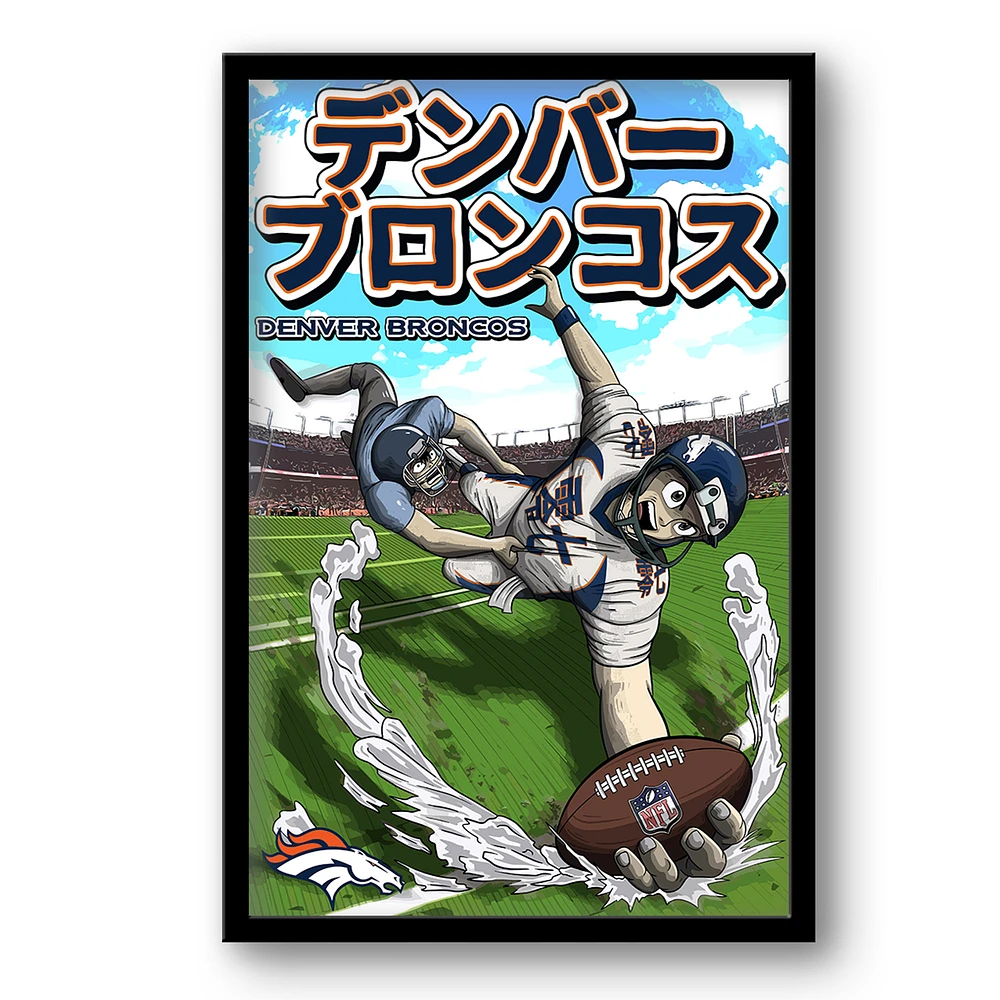 Denver Broncos 14" x 20" Framed Anime Art Print