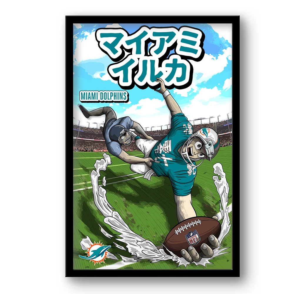Miami Dolphins 14" x 20" Framed Anime Art Print