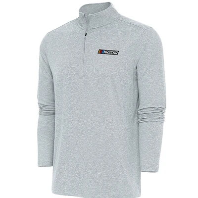 Men's Antigua Heather Gray NASCAR Hunk Quarter-Zip Pullover Top