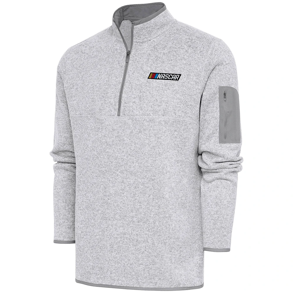 Men's Antigua Heather Gray NASCAR Fortune Quarter-Zip Pullover Jacket