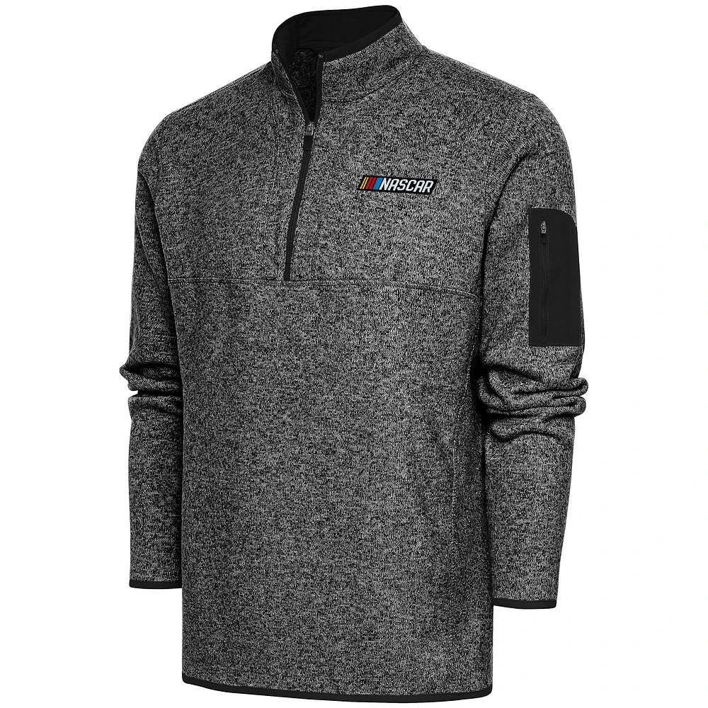 Men's Antigua Heather Black NASCAR Fortune Quarter-Zip Pullover Jacket