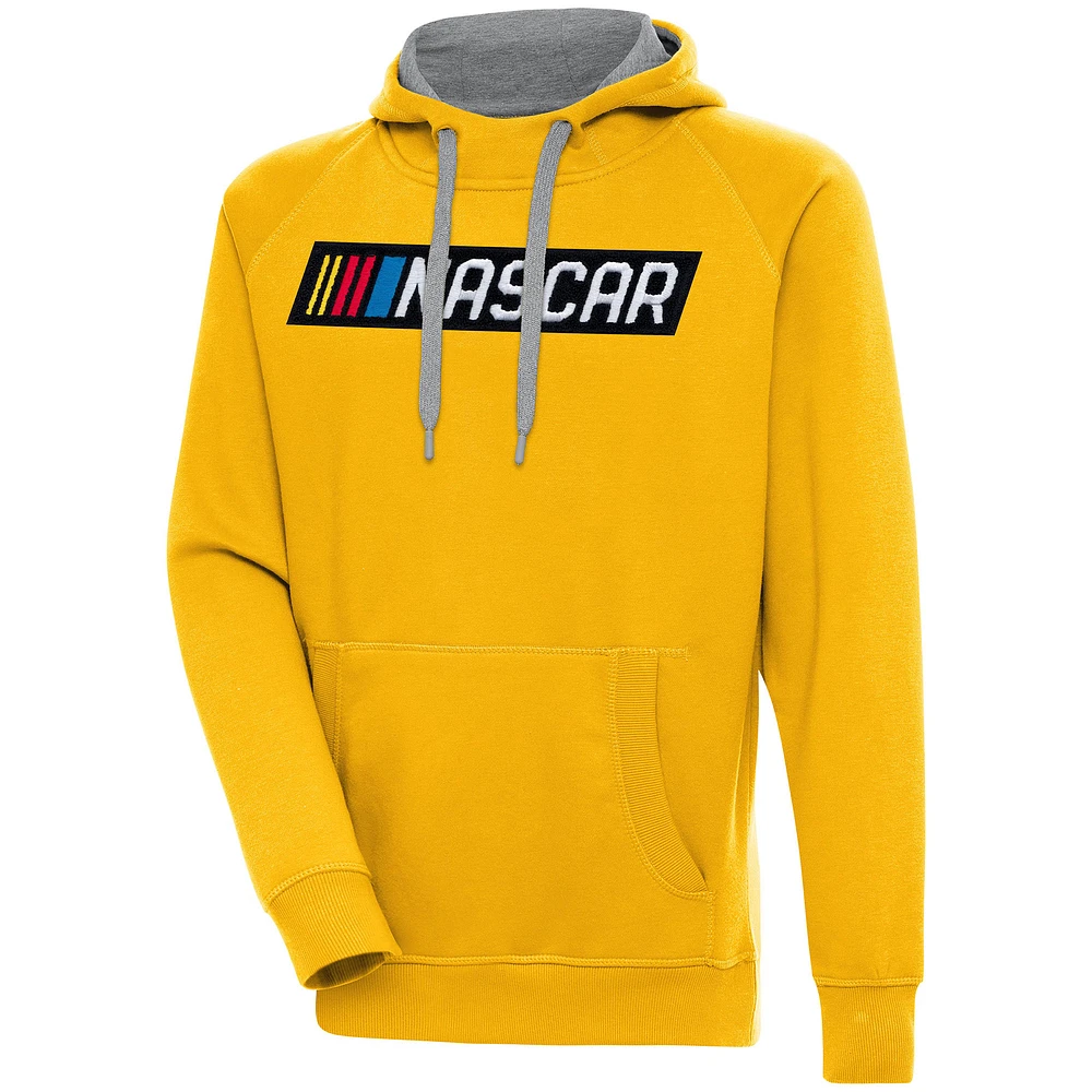 Men's Antigua Gold NASCAR Victory Chenille Pullover Hoodie