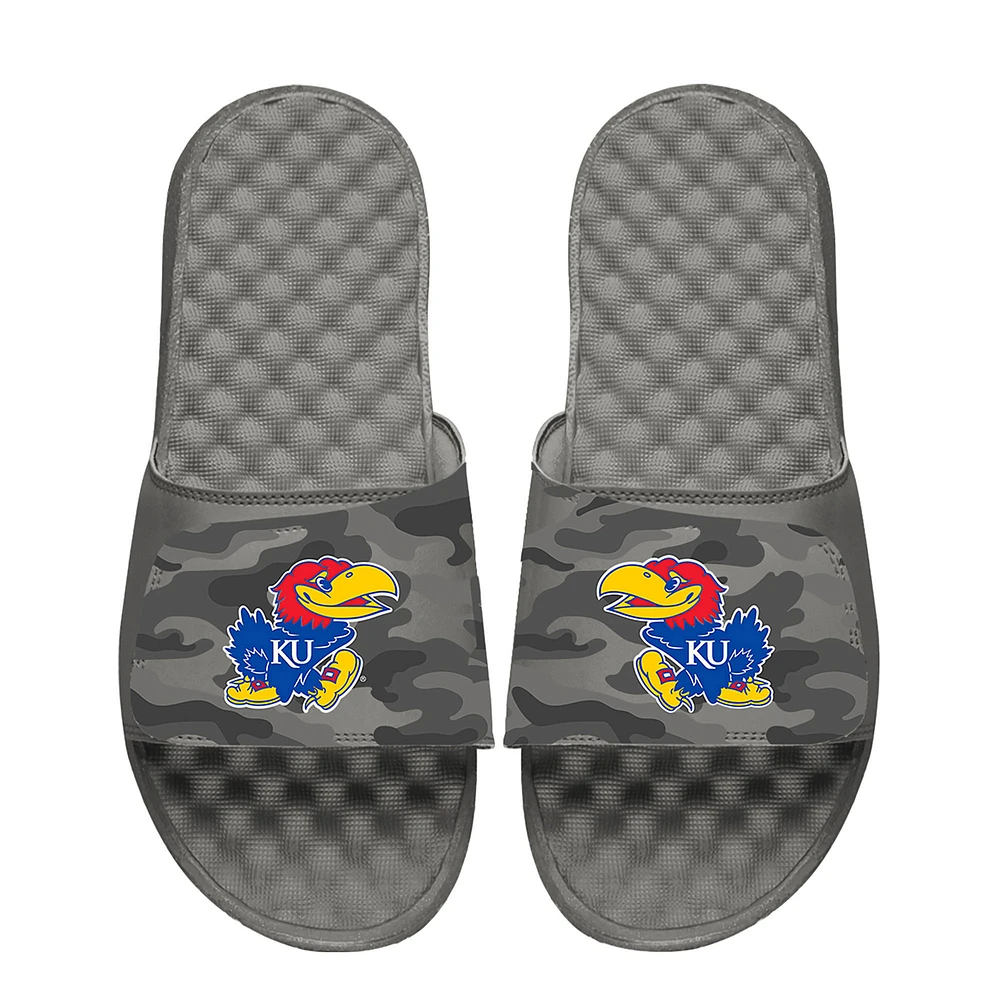 Youth ISlide Gray Kansas Jayhawks Camo Slide Sandals