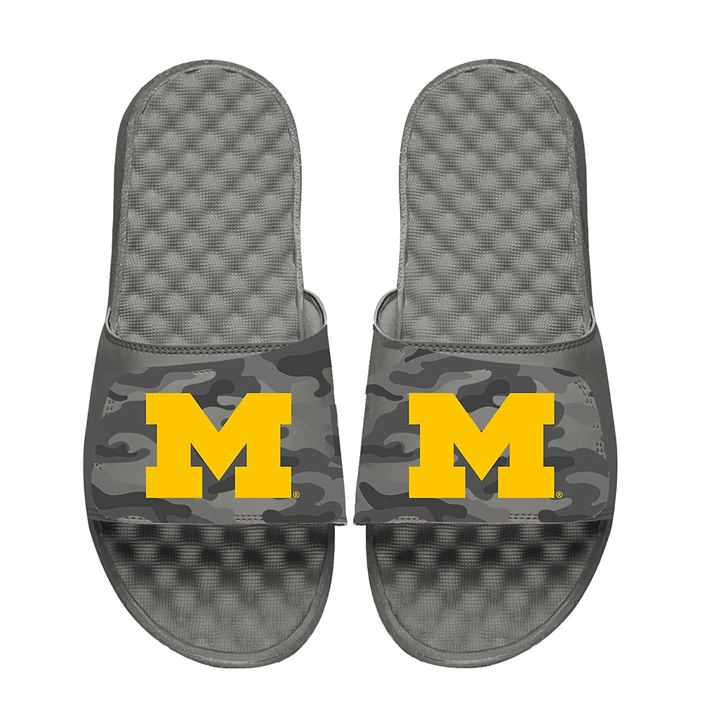 Youth ISlide Gray Michigan Wolverines Camo Slide Sandals