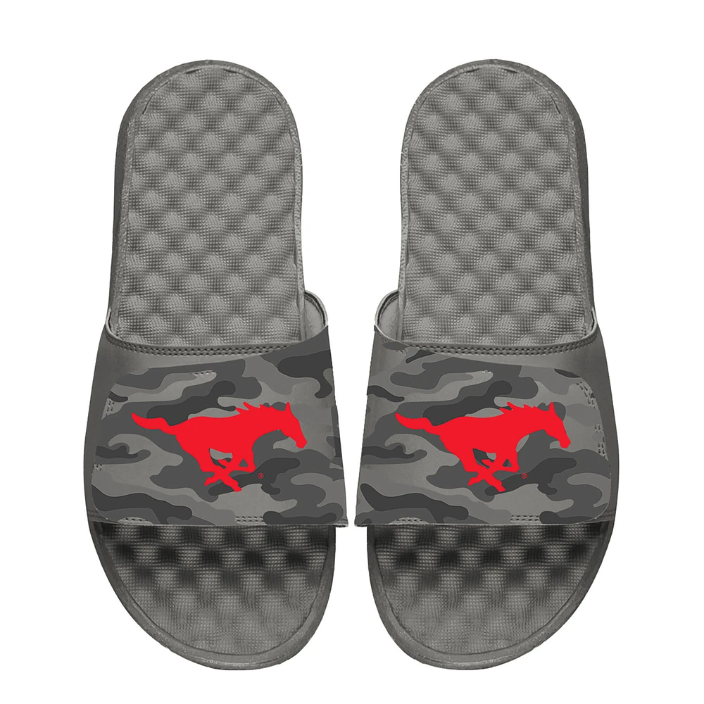 Youth ISlide Gray SMU Mustangs Camo Slide Sandals