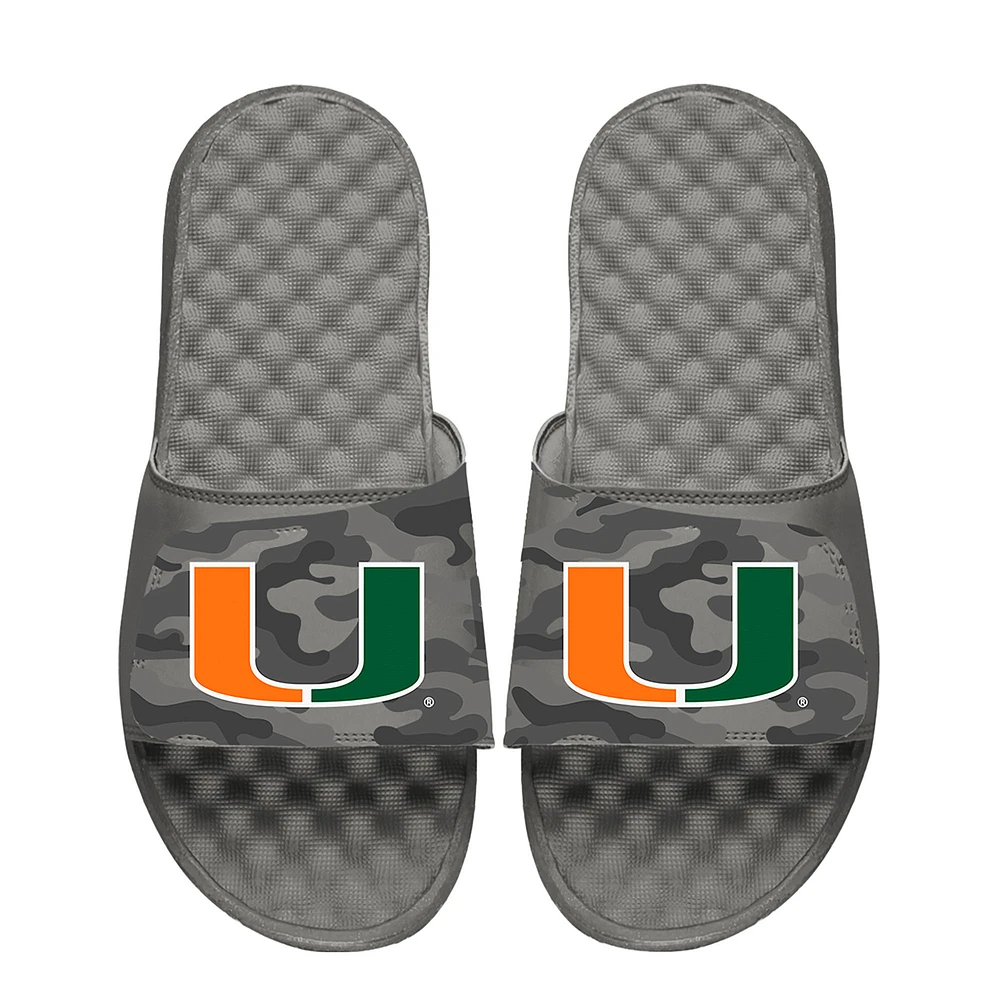 Youth ISlide Gray Miami Hurricanes Camo Slide Sandals