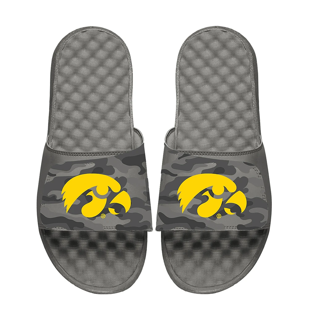 Youth ISlide Gray Iowa Hawkeyes Camo Slide Sandals