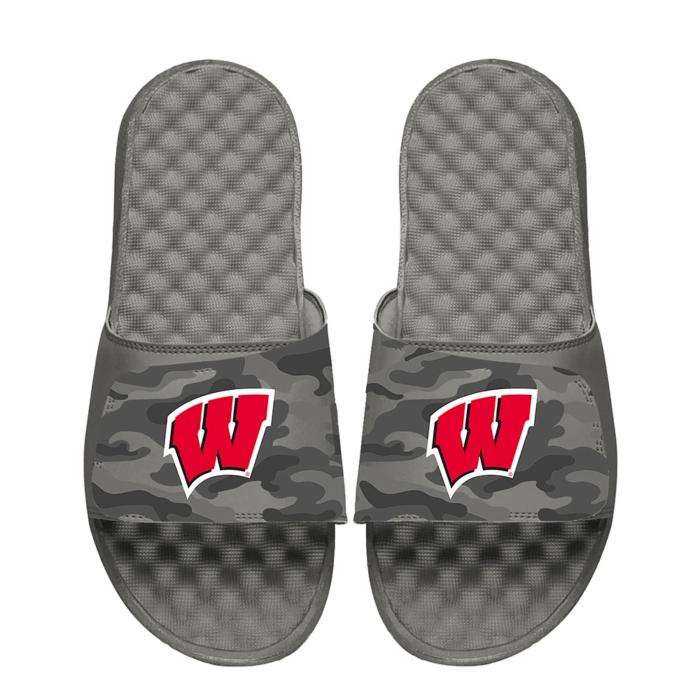 Men's ISlide Gray Wisconsin Badgers Camo Slide Sandals