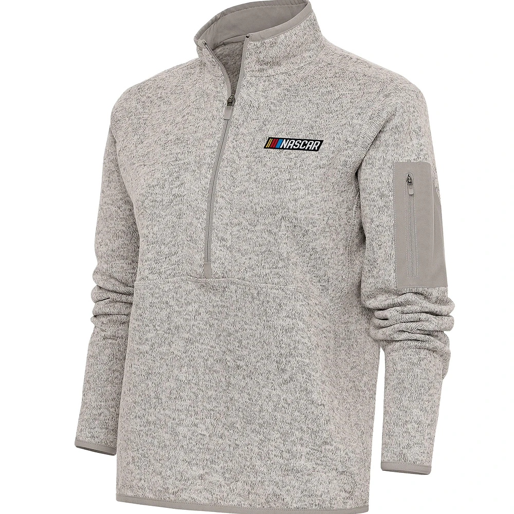 Women's Antigua Oatmeal NASCAR Fortune Half-Zip Pullover Jacket