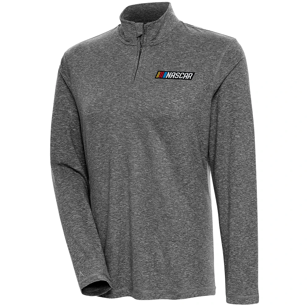 Women's Antigua Heather Black NASCAR Confront Quarter-Zip Pullover Top