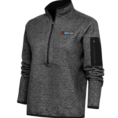 Women's Antigua Heather Black NASCAR Fortune Half-Zip Pullover Jacket