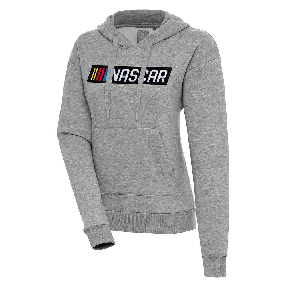 Women's Antigua Heather Gray NASCAR Victory Raglan Sleeve Chenille Pullover Hoodie