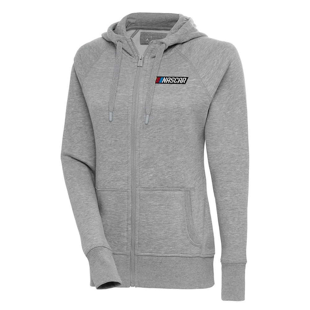 Women's Antigua Heather Gray NASCAR Victory Full-Zip Hoodie
