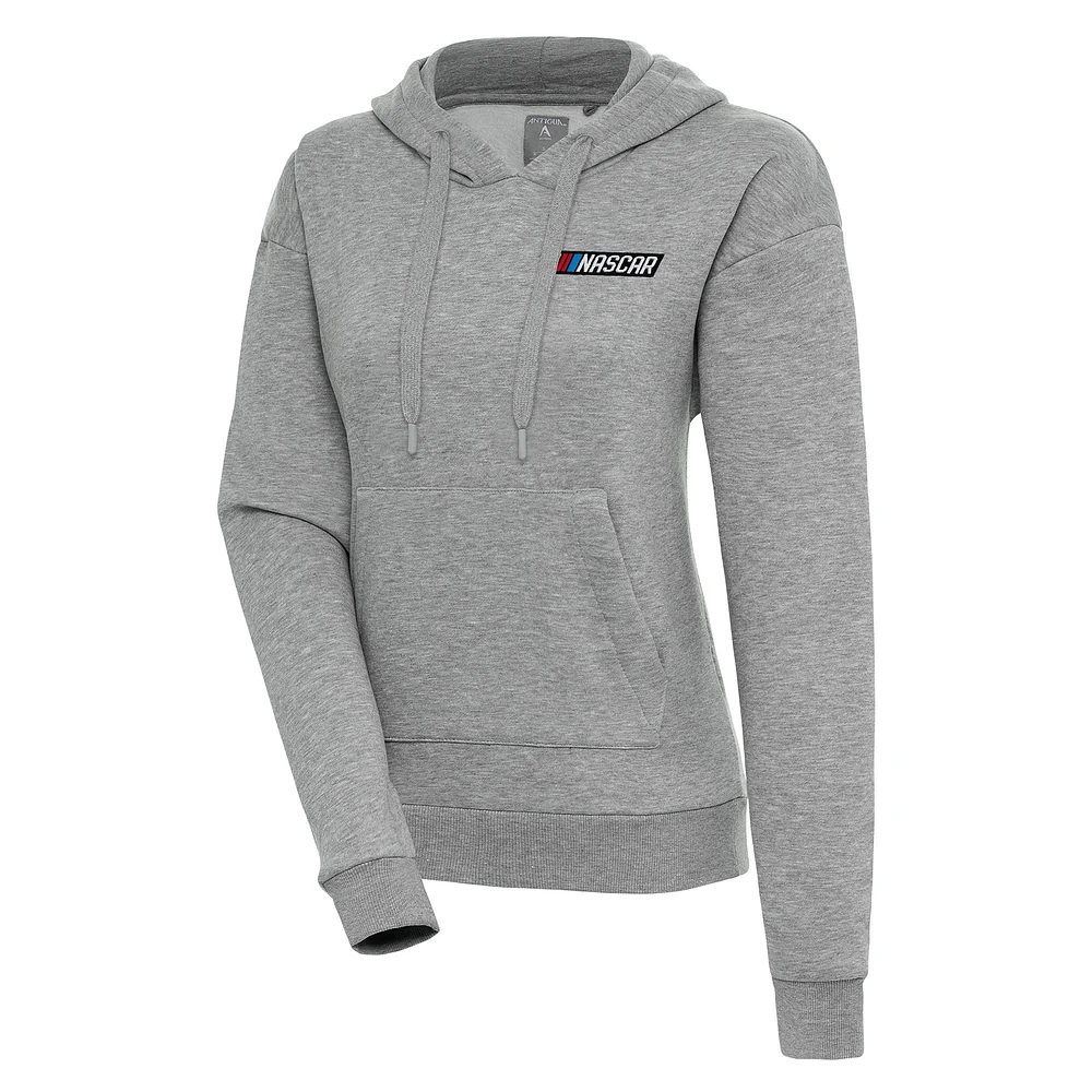 Women's Antigua Heather Gray NASCAR Victory Pullover Hoodie