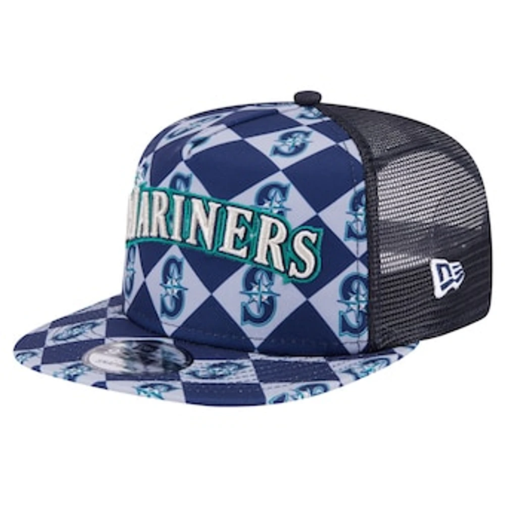 Men's New Era Navy Seattle Mariners Seeing Diamonds A-Frame Trucker 9FIFTY Snapback Hat