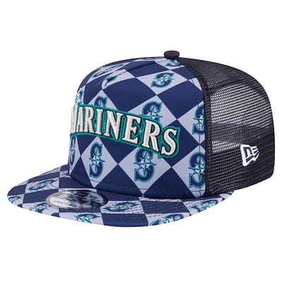 Men's New Era Navy Seattle Mariners Seeing Diamonds A-Frame Trucker 9FIFTY Snapback Hat