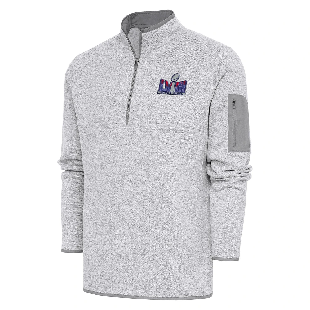 Men's Antigua Heather Gray Super Bowl LVIII Fortune Quarter-Zip Pullover Jacket