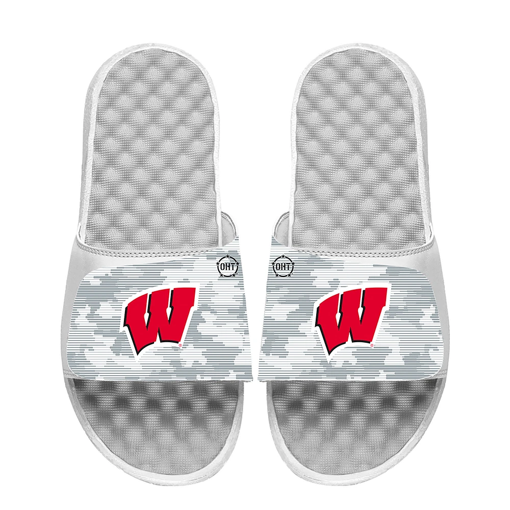 Men's ISlide White Wisconsin Badgers Camo Slide Sandals