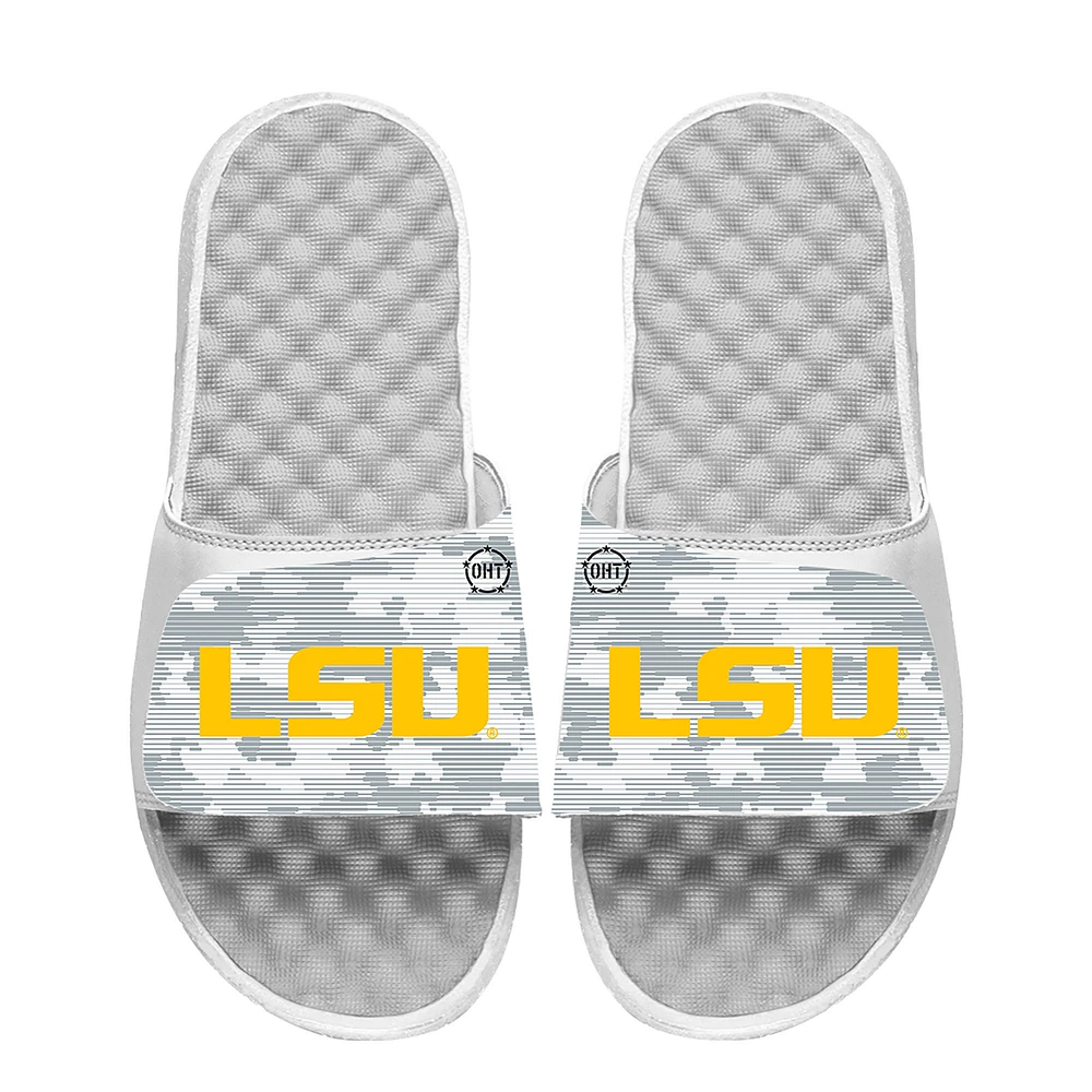 Men's ISlide White LSU Tigers Camo Slide Sandals