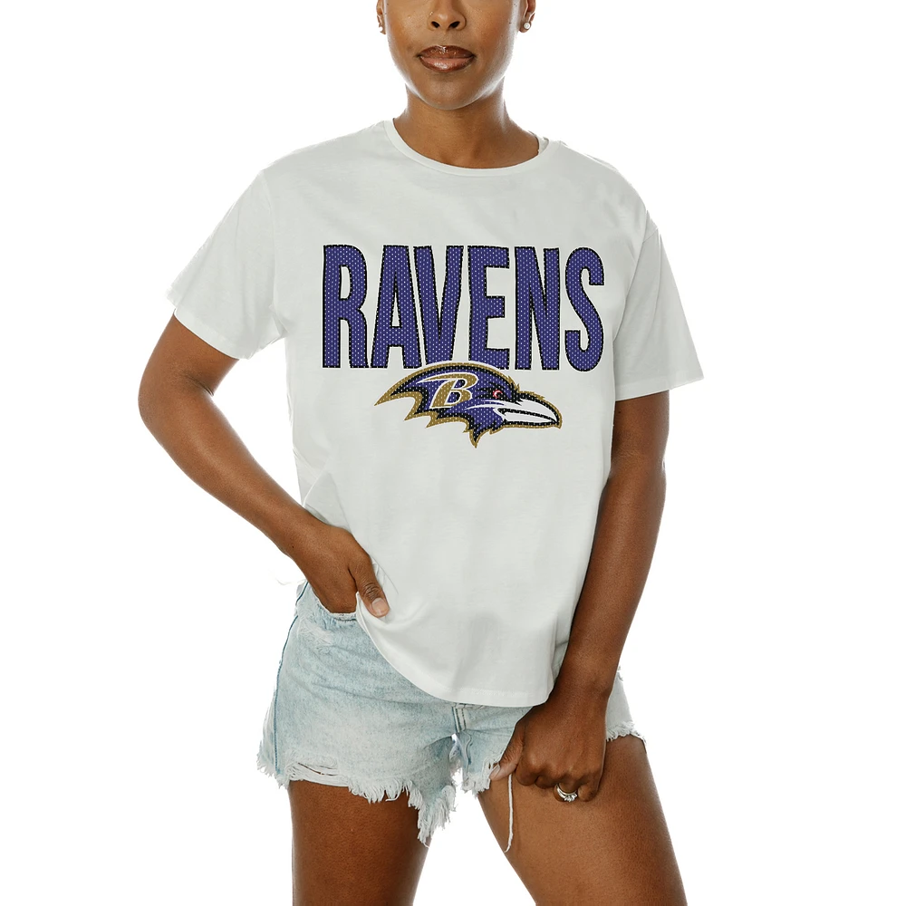Women's Gameday Couture White Baltimore Ravens Oversized Keep It Up T-Shirt