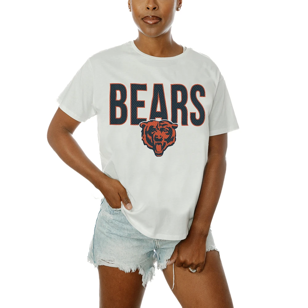 Women's Gameday Couture White Chicago Bears Oversized Keep It Up T-Shirt