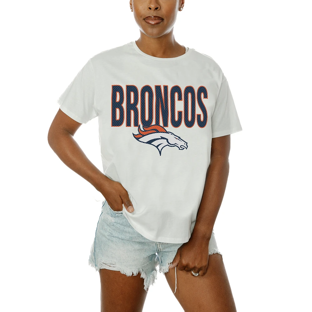 Women's Gameday Couture White Denver Broncos Oversized Keep It Up T-Shirt
