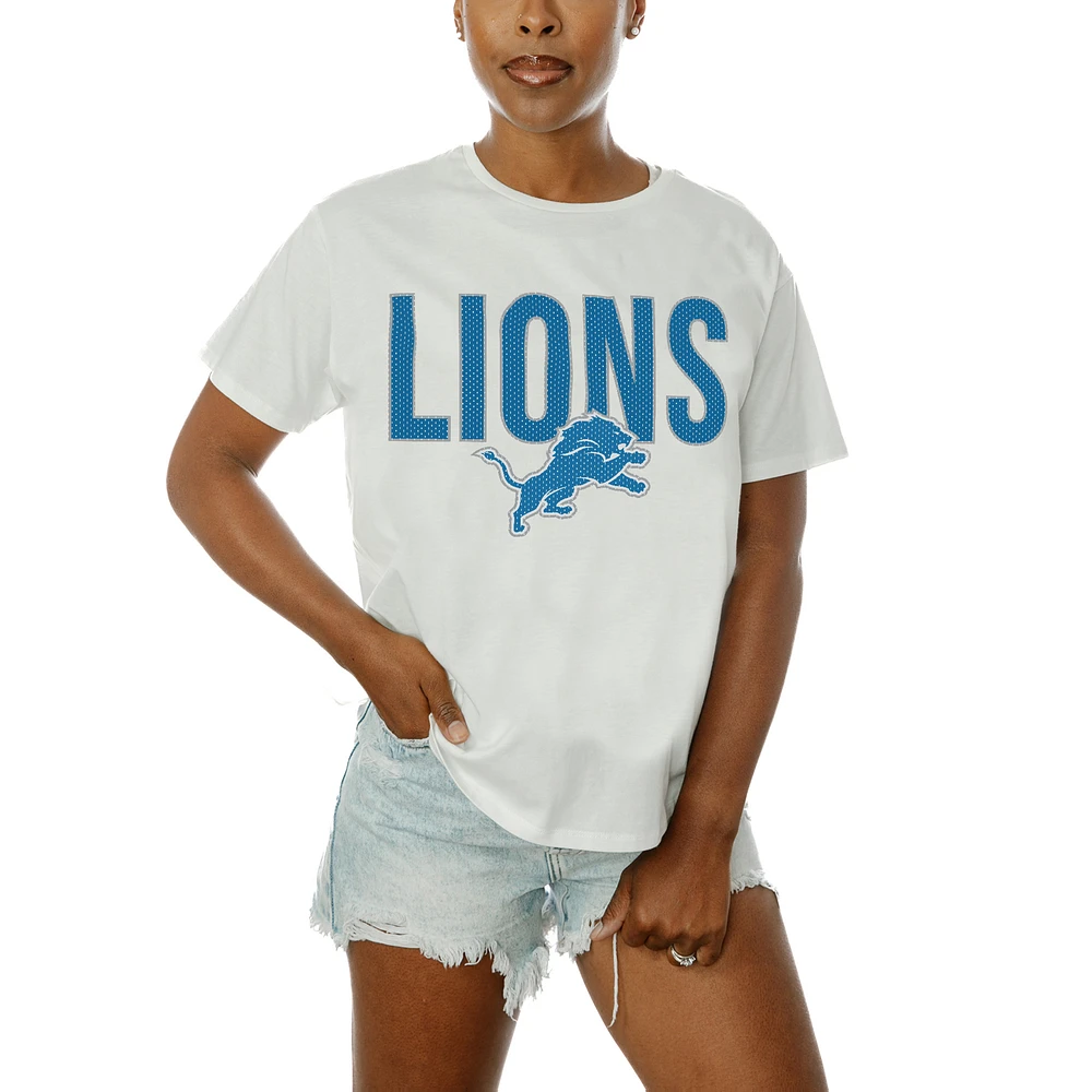Women's Gameday Couture White Detroit Lions Oversized Keep It Up T-Shirt