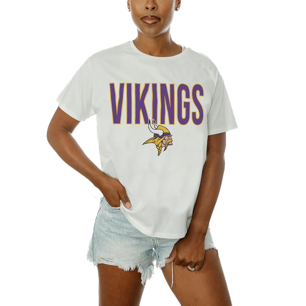 Women's Gameday Couture White Minnesota Vikings Oversized Keep It Up T-Shirt