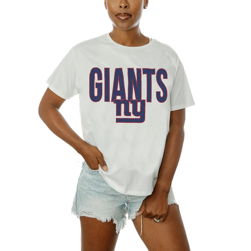 Women's Gameday Couture White New York Giants Oversized Keep It Up T-Shirt