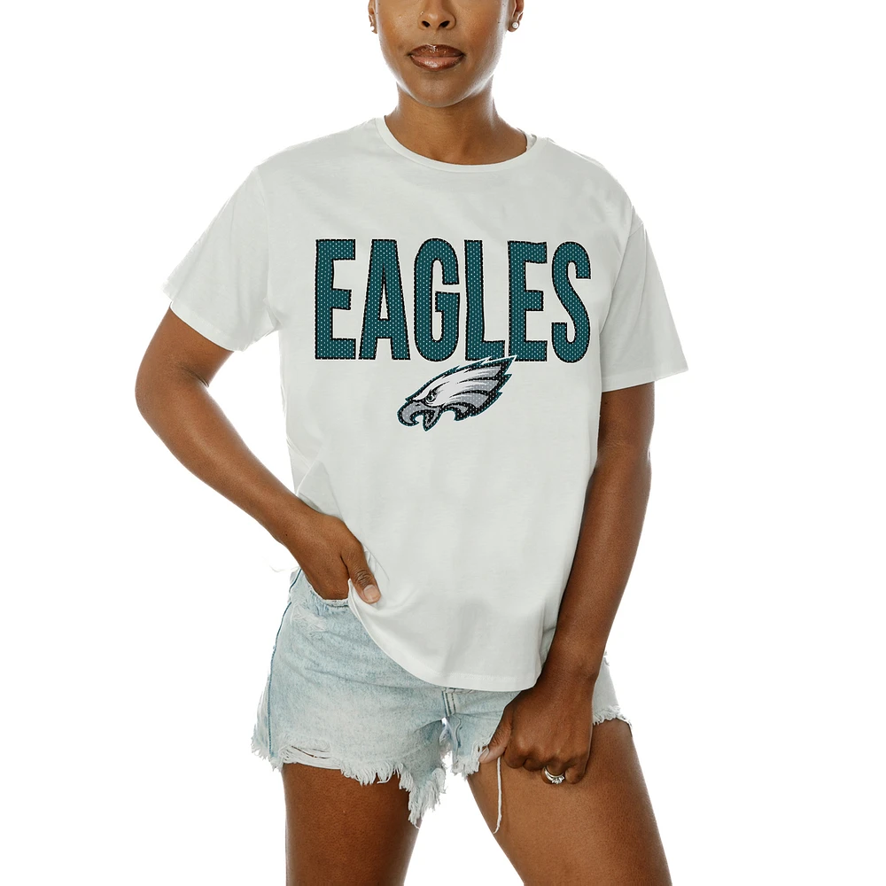 Women's Gameday Couture White Philadelphia Eagles Oversized Keep It Up T-Shirt
