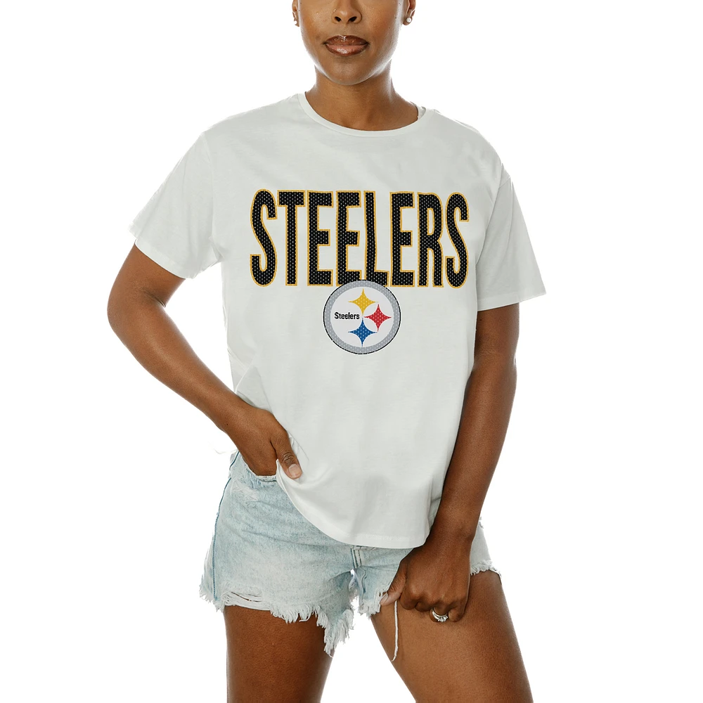 Women's Gameday Couture White Pittsburgh Steelers Oversized Keep It Up T-Shirt