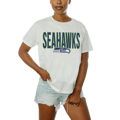 Women's Gameday Couture White Seattle Seahawks Oversized Keep It Up T-Shirt