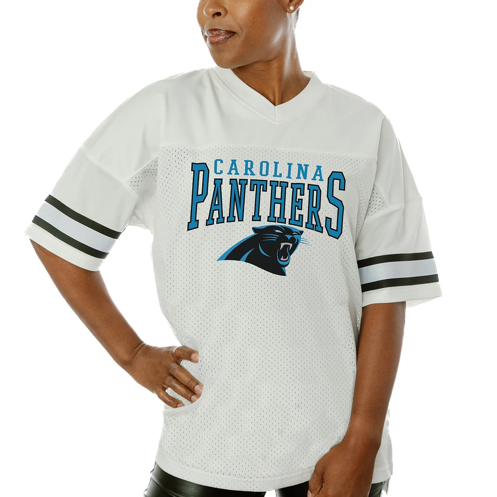 Women's Gameday Couture White Carolina Panthers Top Recruit Side Slit V-Neck Fashion Jersey