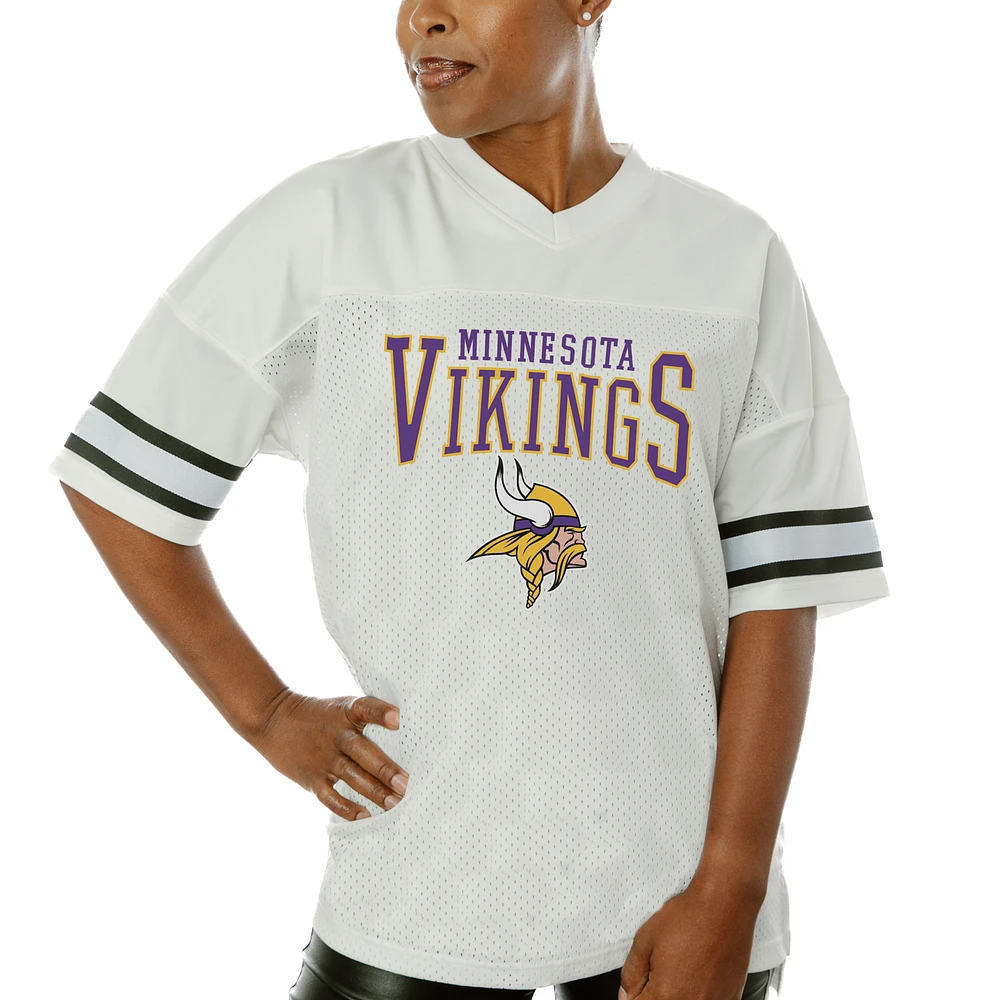 Women's Gameday Couture White Minnesota Vikings Top Recruit Side Slit V-Neck Fashion Jersey